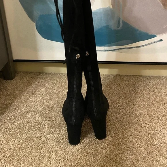 Francesca’s | Black Faux Suede Over the Knee Heeled Boots. - Picture 3 of 11